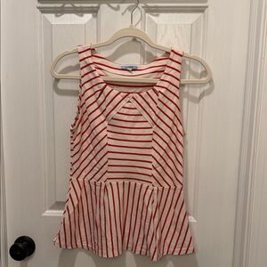 Anthropologie Striped Red and White Sleeveless Peplum Top